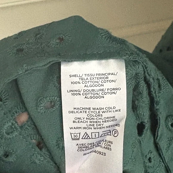 Loft Dress Womens size 10 Green Mini Eyelet Button Cottage Boho Summer Cotton - Picture 9 of 9